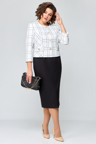 Комплект в стиле классика: платье и жакет из текстиля Мишель стиль 1179 черно-белый - фото 1
