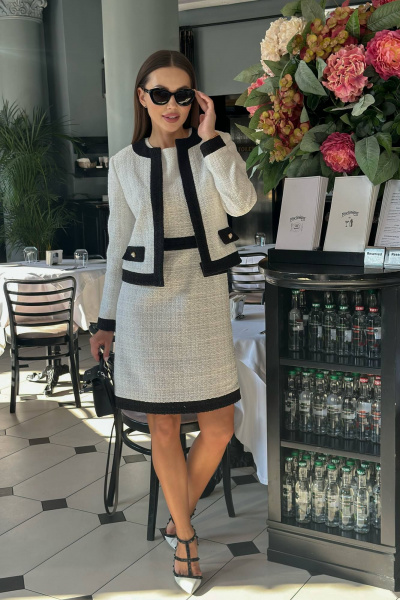 Твидовый костюм с контрастной отделкой для делового стиля Urs 21-486-1 - фото 1