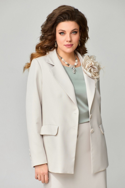 Блуза, брошь, жакет, юбка Fita 1461 серо-бежевый - фото 7