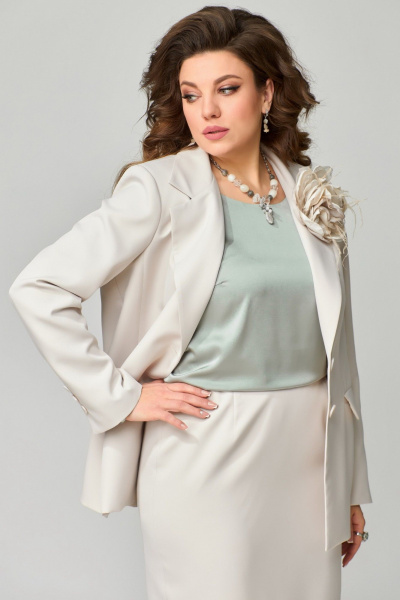 Блуза, брошь, жакет, юбка Fita 1461 серо-бежевый - фото 4