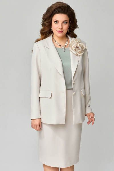 Блуза, брошь, жакет, юбка Fita 1461 серо-бежевый - фото 2