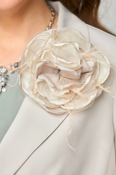 Блуза, брюки, брошь, жакет Fita 1462 серо-бежевый - фото 5