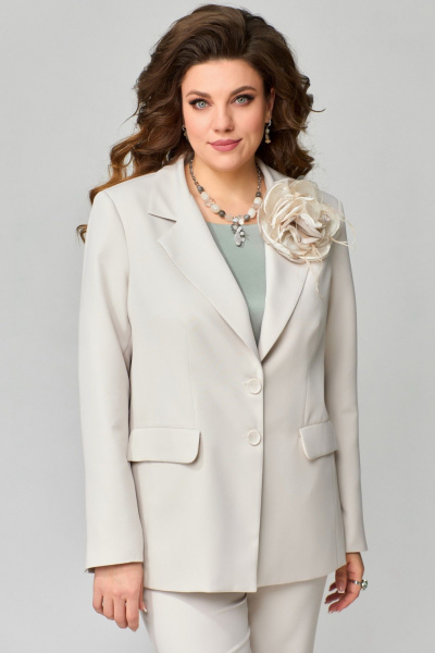 Блуза, брюки, брошь, жакет Fita 1462 серо-бежевый - фото 3