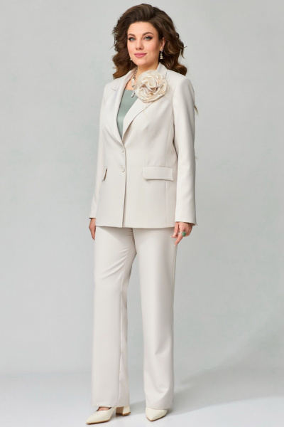 Блуза, брюки, брошь, жакет Fita 1462 серо-бежевый - фото 2