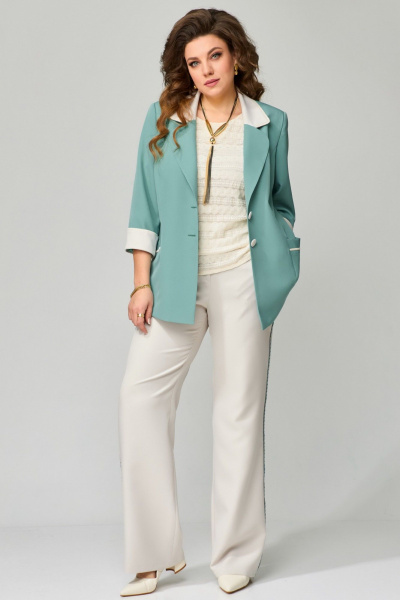 Брюки, жакет, топ Fita 1472 бежево-мятный - фото 1