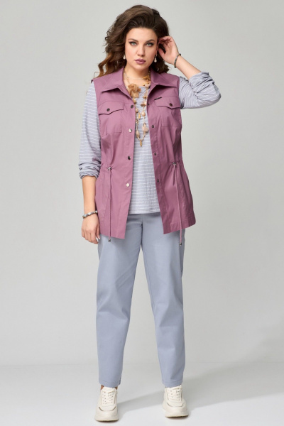 Брюки, жилет, лонгслив Fita 1501 серо-розовый - фото 2