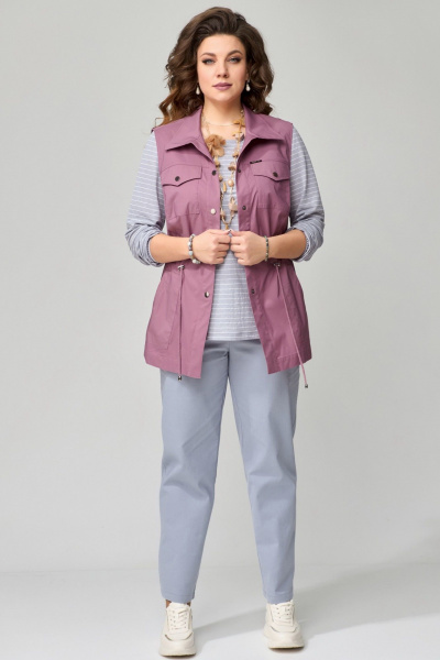 Брюки, жилет, лонгслив Fita 1501 серо-розовый - фото 1