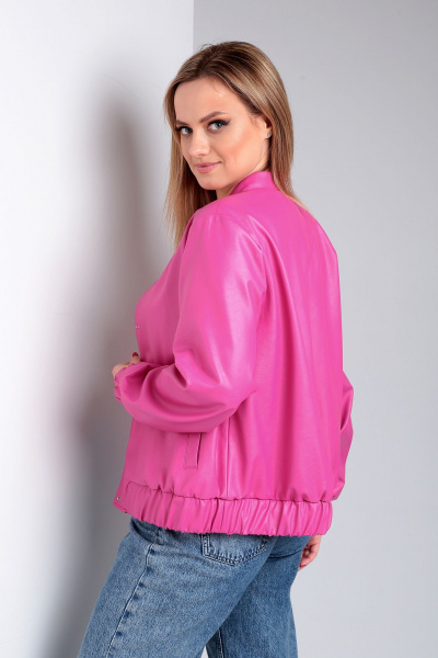 Жакет из эко-кожи с поясом и воротником-стойкой Liona Style 895 розовый - фото 2