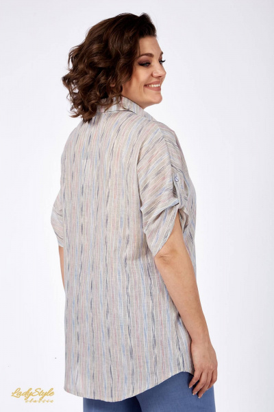 Брючный костюм с блузой из полоски и горошка Lady Style Classic 1577/2 голубой_с_серым - фото 4