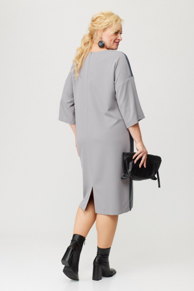 Платье из текстильной ткани и эко-кожи с разрезом Anastasia 1022.1 графит - фото 6