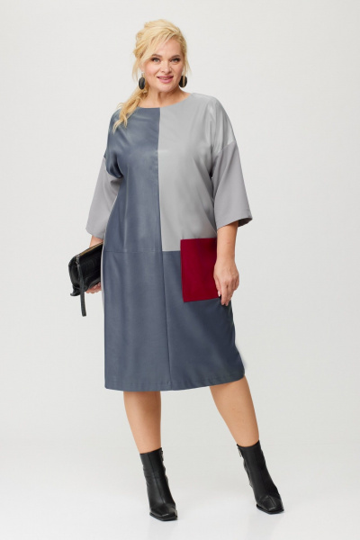 Платье из текстильной ткани и эко-кожи с разрезом Anastasia 1022.1 графит - фото 5