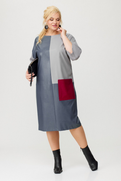 Платье из текстильной ткани и эко-кожи с разрезом Anastasia 1022.1 графит - фото 4