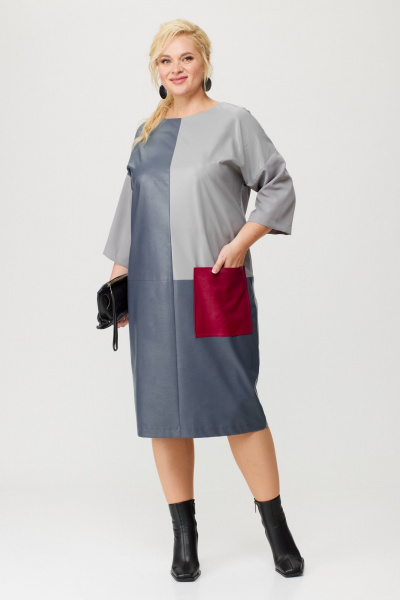 Платье из текстильной ткани и эко-кожи с разрезом Anastasia 1022.1 графит - фото 2