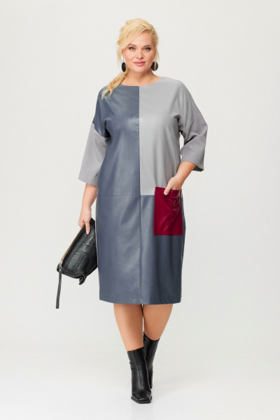 Платье из текстильной ткани и эко-кожи с разрезом Anastasia 1022.1 графит - фото 1