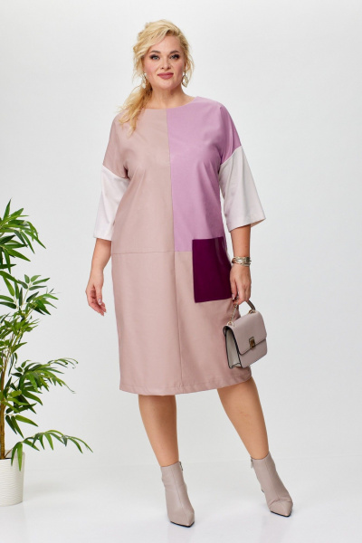 Платье прямое за колено из экокожи с разрезом Anastasia 1022.1 пыльная_роза - фото 3