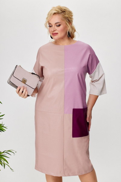 Платье прямое за колено из экокожи с разрезом Anastasia 1022.1 пыльная_роза - фото 2