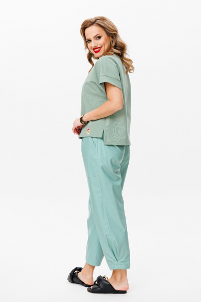 комплект топ и брюки из Эко-кожи и трикотажа Anastasia 1090 мята - фото 24