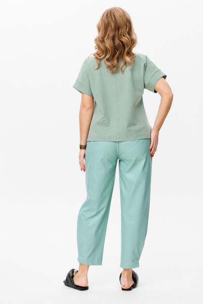 комплект топ и брюки из Эко-кожи и трикотажа Anastasia 1090 мята - фото 23