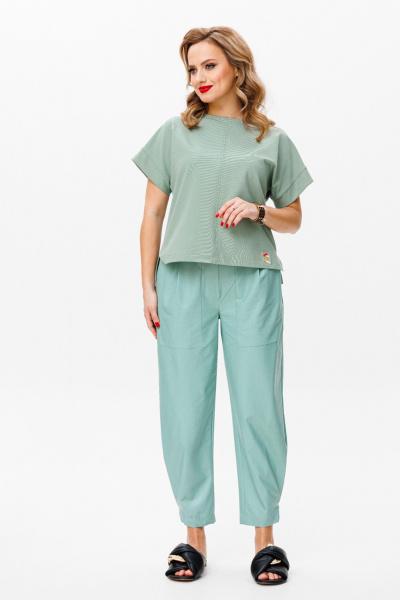 комплект топ и брюки из Эко-кожи и трикотажа Anastasia 1090 мята - фото 21