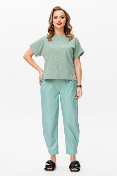 комплект топ и брюки из Эко-кожи и трикотажа Anastasia 1090 мята - фото 20