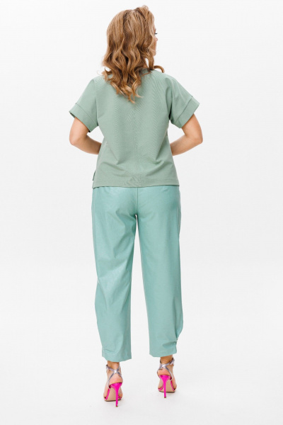 комплект топ и брюки из Эко-кожи и трикотажа Anastasia 1090 мята - фото 14