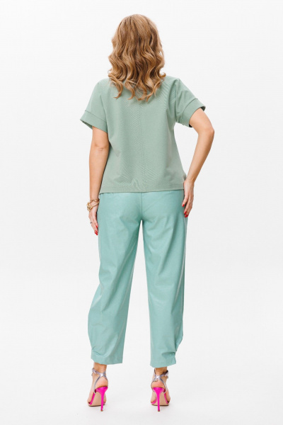 комплект топ и брюки из Эко-кожи и трикотажа Anastasia 1090 мята - фото 12