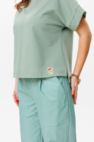 комплект топ и брюки из Эко-кожи и трикотажа Anastasia 1090 мята - фото 10