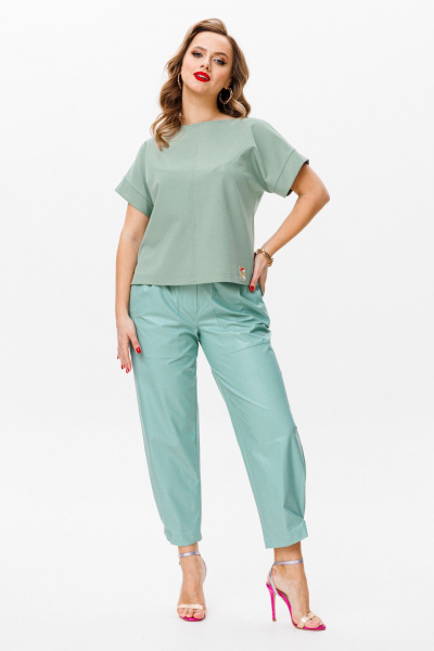 комплект топ и брюки из Эко-кожи и трикотажа Anastasia 1090 мята - фото 8