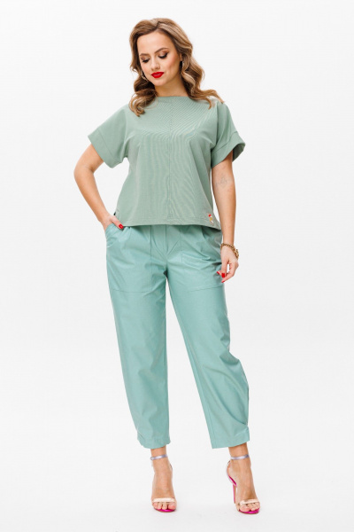 комплект топ и брюки из Эко-кожи и трикотажа Anastasia 1090 мята - фото 7
