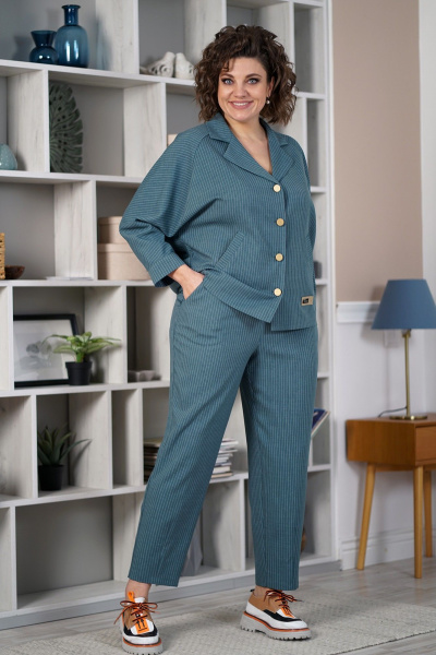 Брюки, жакет Alani Collection 2084 бирюзовый - фото 2