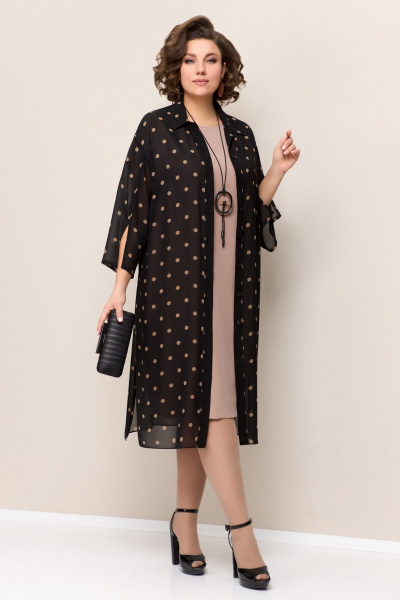 Легкая блуза из шифона и нарядное платье с коротким рукавом VOLNA 1326 черно-бежевый - фото 1
