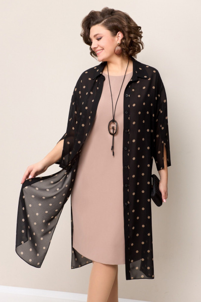 Легкая блуза из шифона и нарядное платье с коротким рукавом VOLNA 1326 черно-бежевый - фото 3