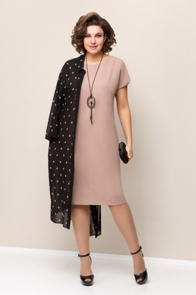 Легкая блуза из шифона и нарядное платье с коротким рукавом VOLNA 1326 черно-бежевый - фото 5
