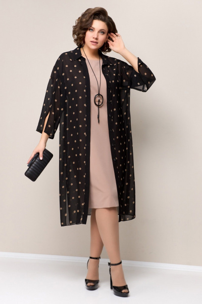 Легкая блуза из шифона и нарядное платье с коротким рукавом VOLNA 1326 черно-бежевый - фото 2