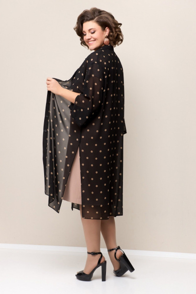 Легкая блуза из шифона и нарядное платье с коротким рукавом VOLNA 1326 черно-бежевый - фото 4