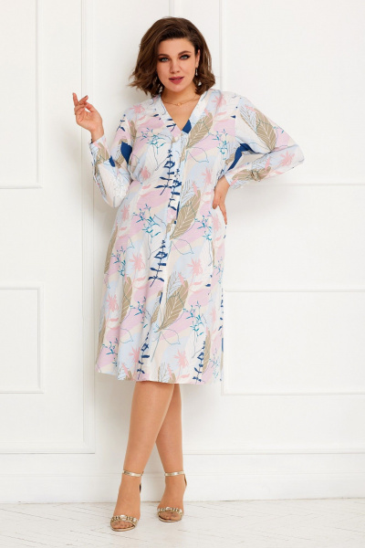 Платье на каждый день с флористическим принтом и V-образным вырезом BegiModa 1030 микс - фото 1