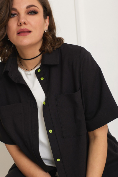 Стильный летний костюм: шорты и рубашка из легкого текстиля BegiModa 3056 чёрный - фото 7