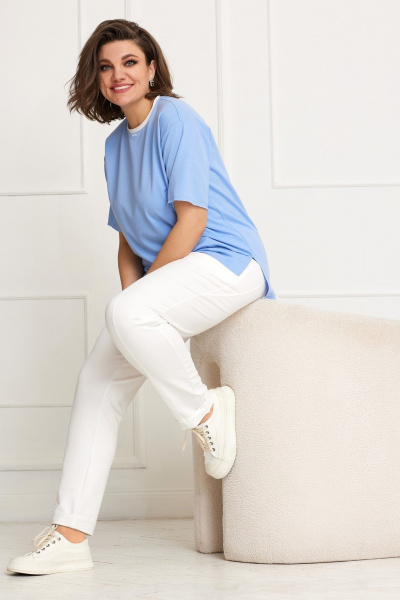 Летний женский костюм: свободные брюки и футболка из хлопка BegiModa 3057 молочно-голубой - фото 1