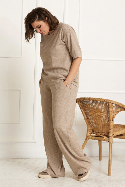 Элегантный комплект: блуза и брюки из трикотажа для ежедневного образа BegiModa 3058 песок - фото 4