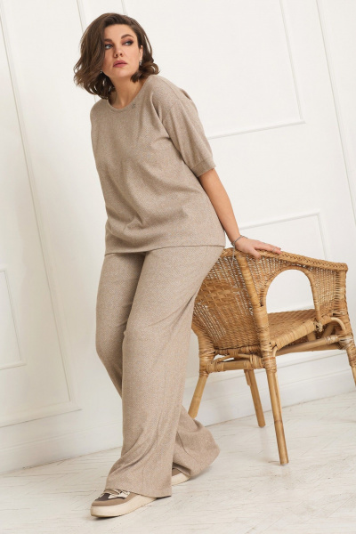 Элегантный комплект: блуза и брюки из трикотажа для ежедневного образа BegiModa 3058 песок - фото 1