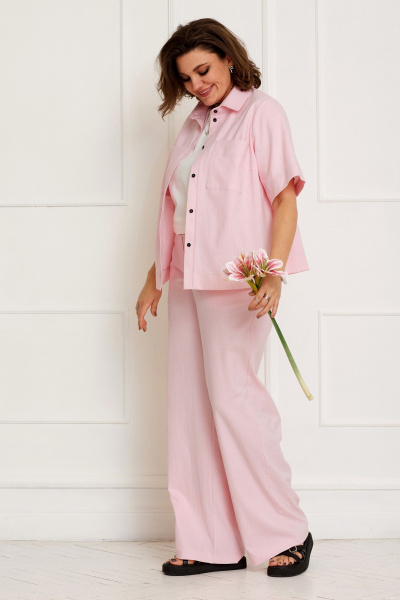 Костюм из вискозы: рубашка и брюки, летний стиль, комфорт BegiModa 3060 розовый - фото 2