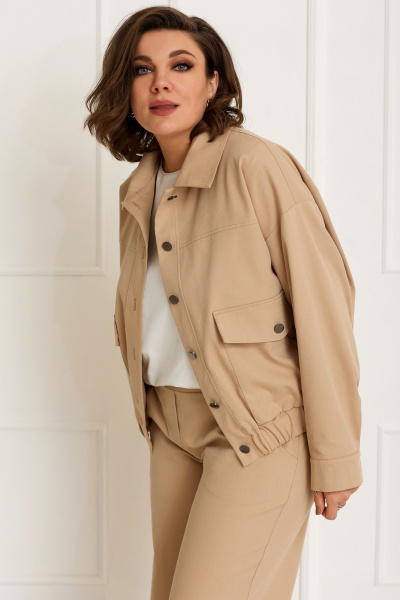 Бежевый комплект бомбер и джинсовые брюки в стиле оверсайз BegiModa 3061 кэмел - фото 5
