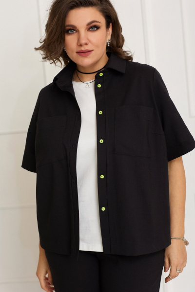 Рубашка свободного кроя с коротким рукавом и карманами BegiModa 4084 черный - фото 1