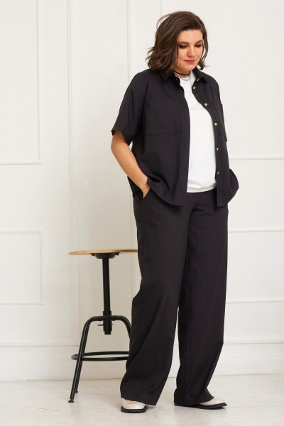 Рубашка свободного кроя с коротким рукавом и карманами BegiModa 4084 черный - фото 7