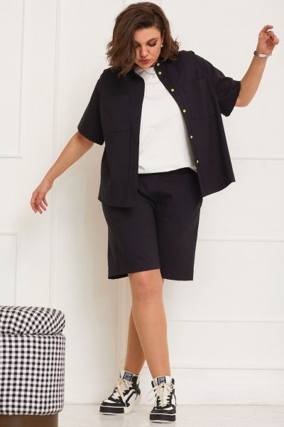 Летние шорты прямого кроя из вискозы с карманами BegiModa 8005 черный - фото 6