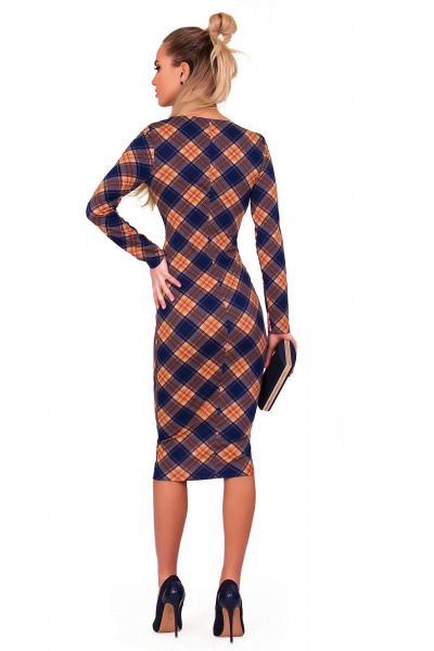 Элегантное платье-футляр из французского трикотажа F de F 1598 синий, рыжий, бежевый - фото 2