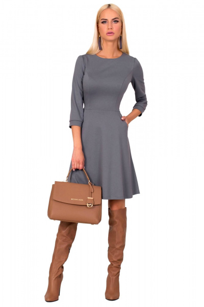 Классическое расклешенное платье из трикотажа с карманами F de F 2314 серый - фото 1