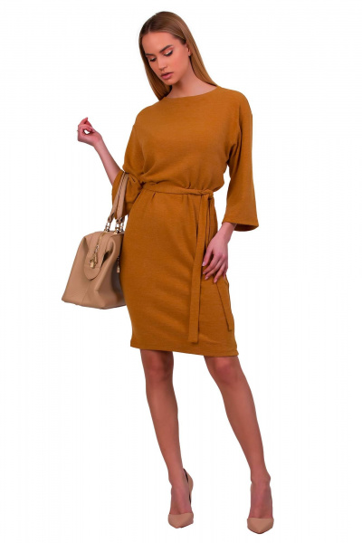 Платье из трикотажной ангоровой ткани, стильное и комфортное F de F 2544 горчичный - фото 4