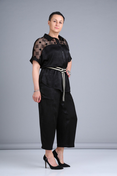 Костюм из шелка и текстиля с кружевом для особых случаев ZigzagStyle 391 черный - фото 6