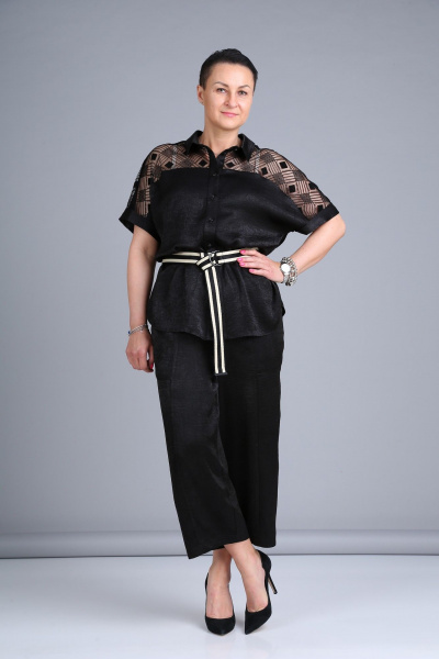 Костюм из шелка и текстиля с кружевом для особых случаев ZigzagStyle 391 черный - фото 5